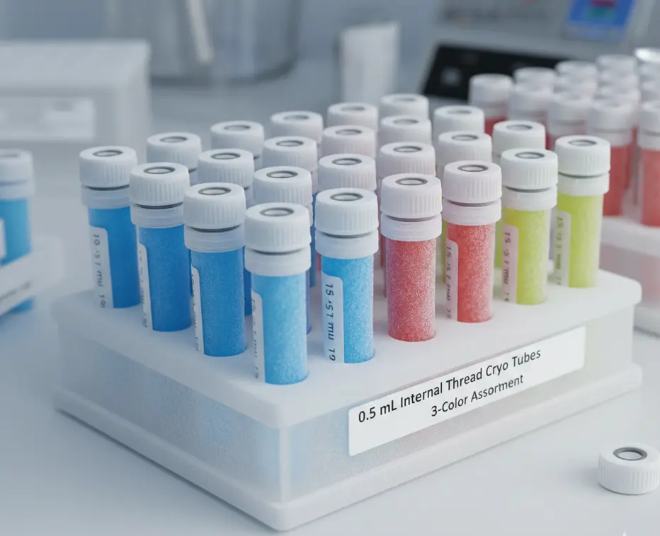 0.5 mL 3-Code Cryogenic Tubes, Internal Thread, 12*8 Rack, Sterile, 96 pcs/rack, 10 racks/case - 960 pcs/case